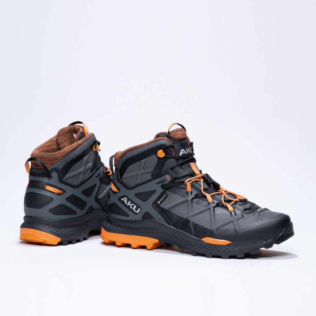 AKU Rocket Mid DFS GTX Nero-Arancio vista paio completo